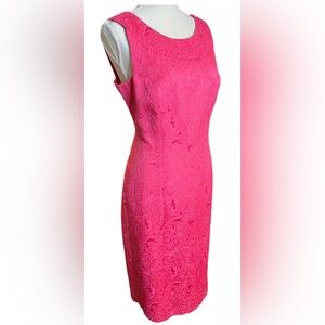 Talbots Vibrant Hot Pink Brocade Fitted Sleeveless lined Dress 14